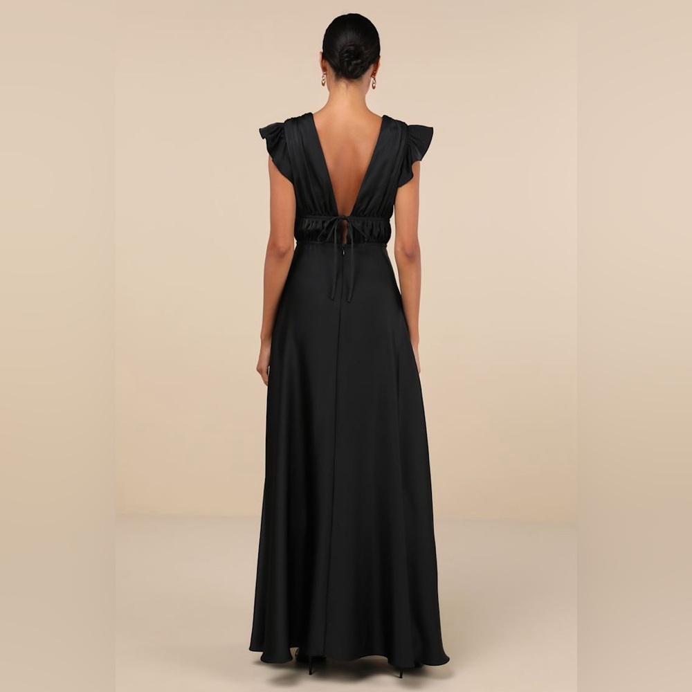 Lulus I'm All Yours Black Satin Cutout Ruffled Maxi Dress - Picture 4 of 8